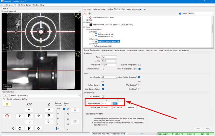 Set the object dimensions for automatic calibration