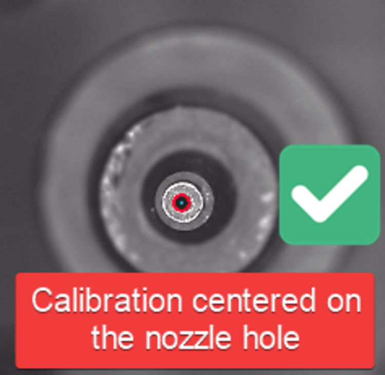 Calibration centered on nozzle hole